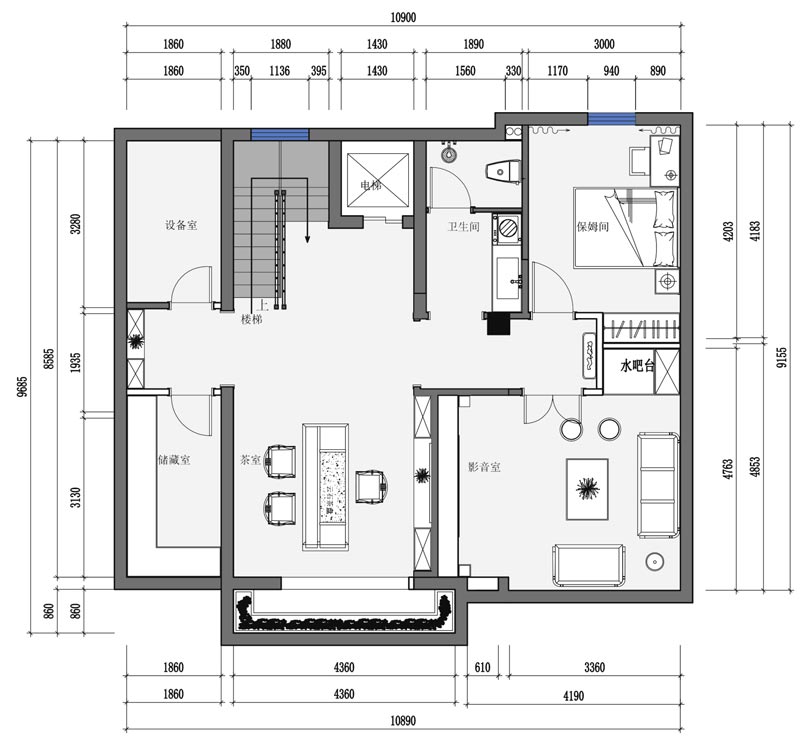 西山林語365㎡負(fù)一平面布置圖