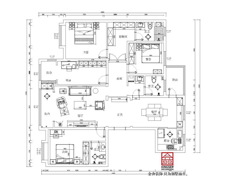 上林熙園196平米大平層戶型裝修設計方案