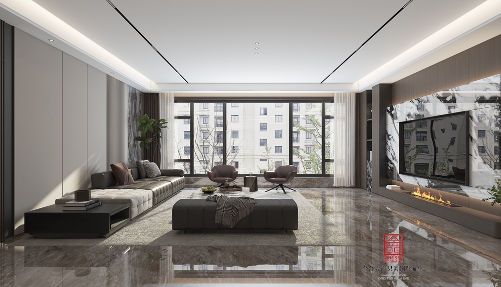 中海峯叁號院235平米意式風格裝修-客廳