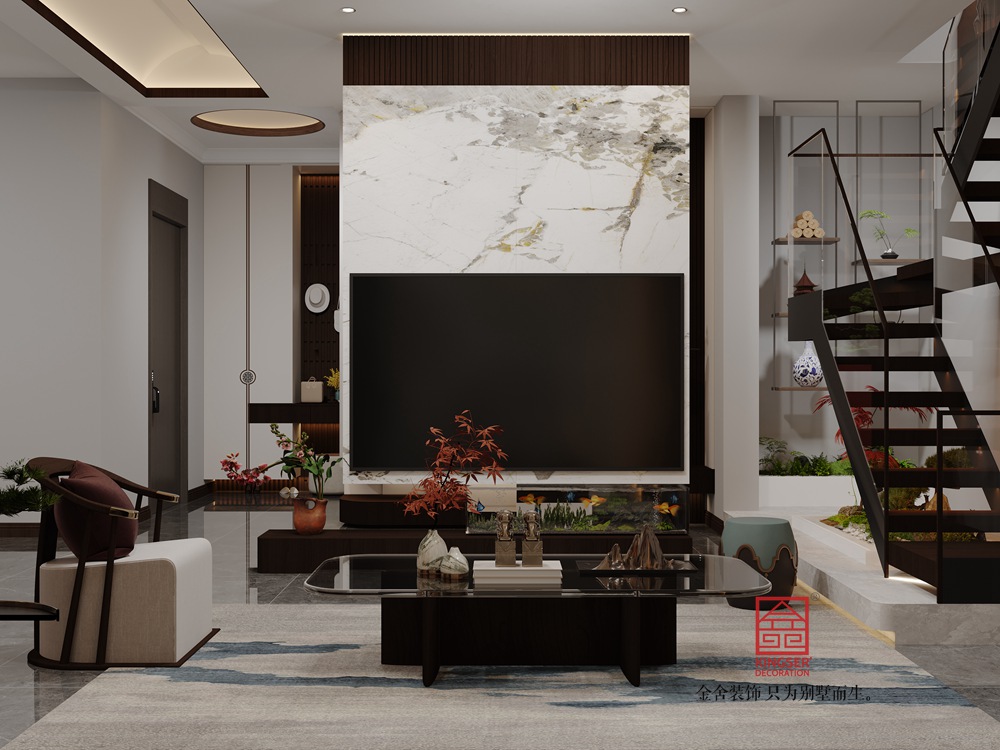 金地閱峯180平米新中式風格裝修-客廳